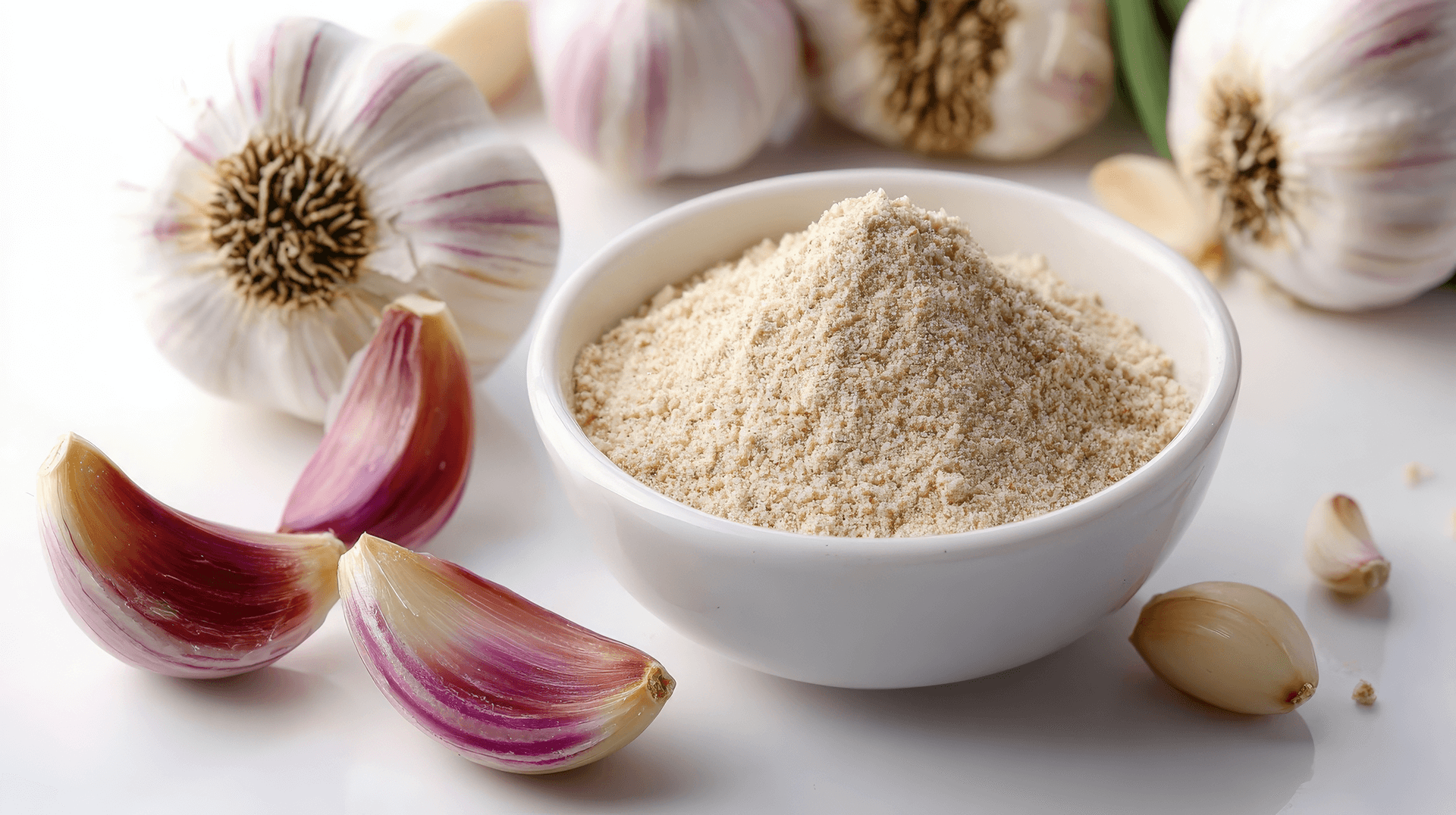 High-quality garlic powder and fresh garlic bulbs prepared for export by Aarvi Group